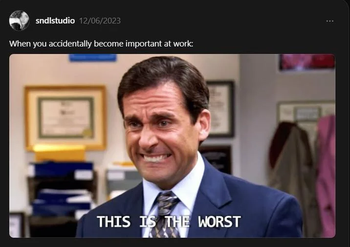 Accidentally Became Important At Work — Social media post with Michael Scott from The Office grimacing beneath caption 'THIS IS THE WORST'