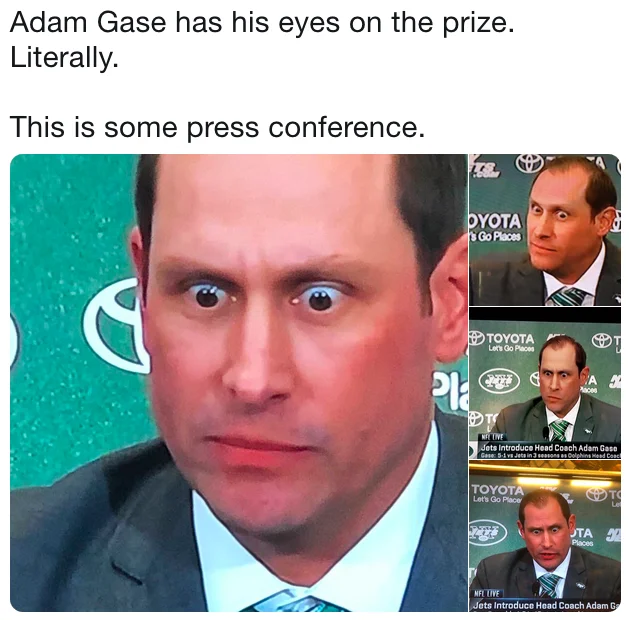 Adam Gases Eyes — Collage of Adam Gase's wide-eyed stares from his Jets press conference