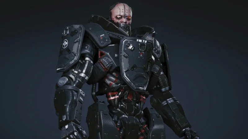 Adam Smasher cyborg in black armor from Cyberpunk 2077