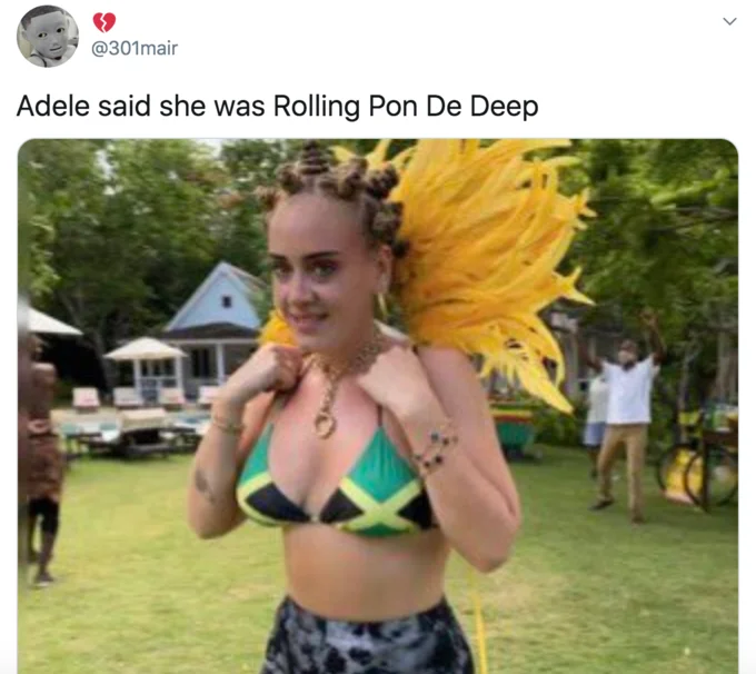 Adele's Notting Hill Carnival Photo — Tweet joking that Adele was 'Rolling Pon De Deep' with the carnival photo