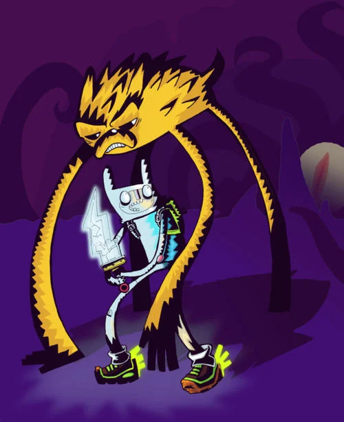 Adventure Time — Finn and Jake drawn in the sharp angular art style of Invader Zim.