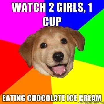 Yellow Labrador in classic Advice Dog format with colorful background giving deliberately inappropriate funeral advice.