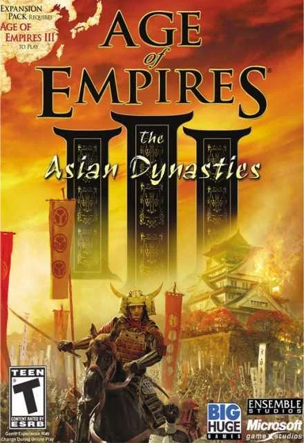 Age of Empires III: The Asian Dynasties expansion box art with samurai and Japanese castle
