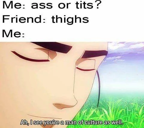 Ah I See Youre A Man Of Culture As Well — Meme showing preference for thighs with 'man of culture' anime reaction image
