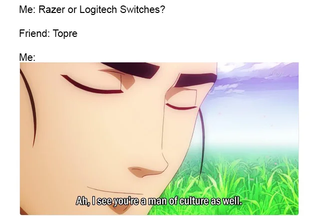 Ah I See Youre A Man Of Culture As Well — Keyboard enthusiast meme referencing Topre switches with 'man of culture' anime reaction