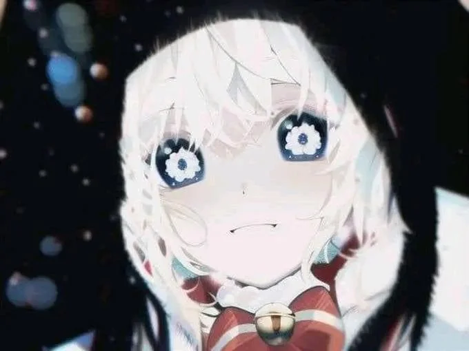 AI Anime Girls as Creepypasta Images — AI-generated anime girl with sakura flower eyes and white hair in creepypasta style