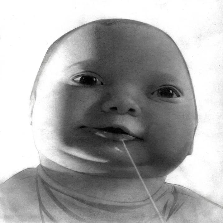 AI Baby Holding Laugh — AI-generated baby drooling with saliva dripping from mouth