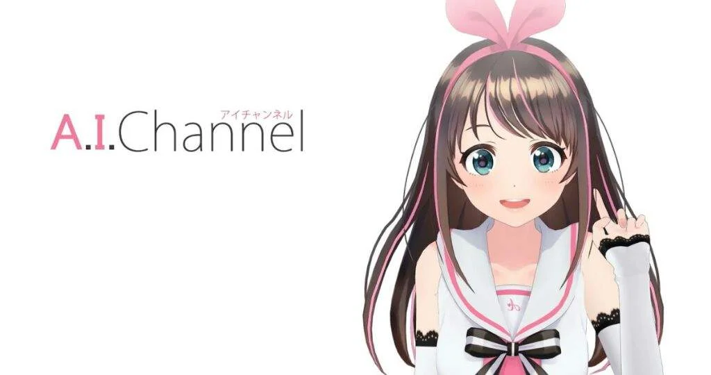 Aichannel Ai Kizuna — Kizuna AI anime character next to the A.I.Channel logo on a white background