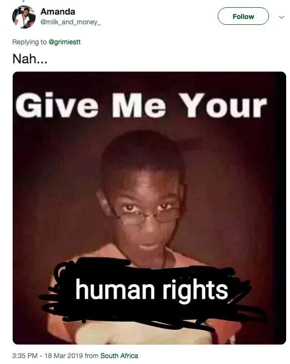 Airplane Toilet Licking Video — Tweet featuring the 'Give Me Your human rights' meme reacting to the toilet-licking video.