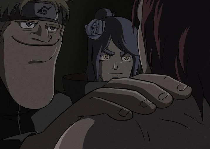 Man Putting Hand On Shoulder — Naruto Konoha ninja redraw of Akakichi no Eleven scene in dark setting