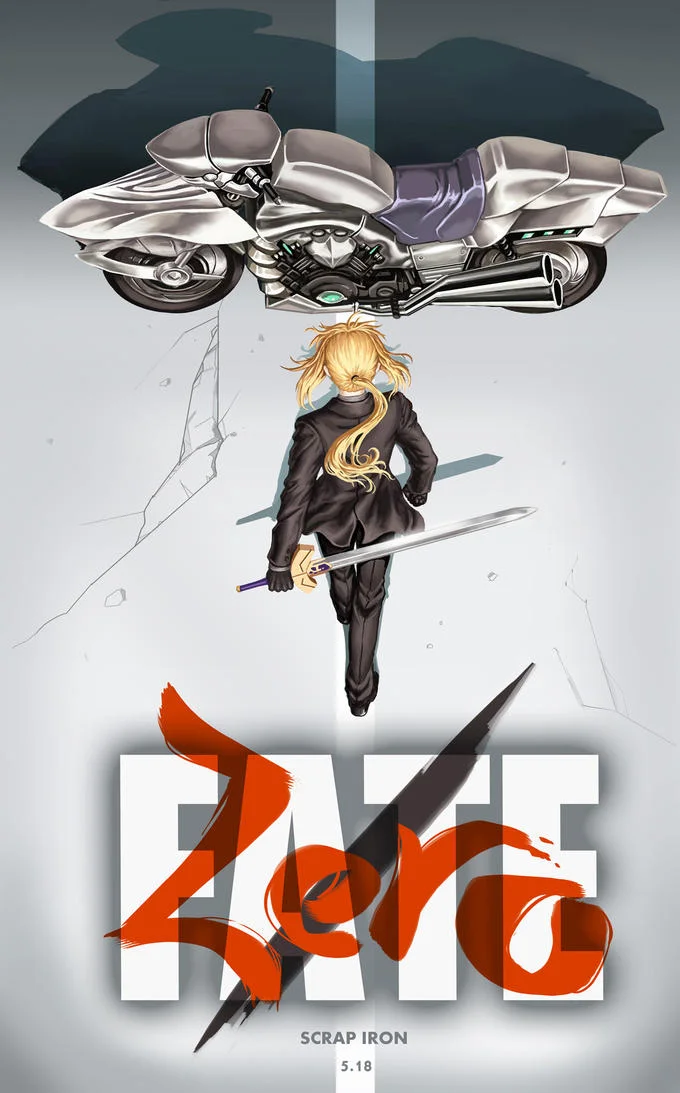 Fate Zero and Akira crossover fan poster with Saber and bike