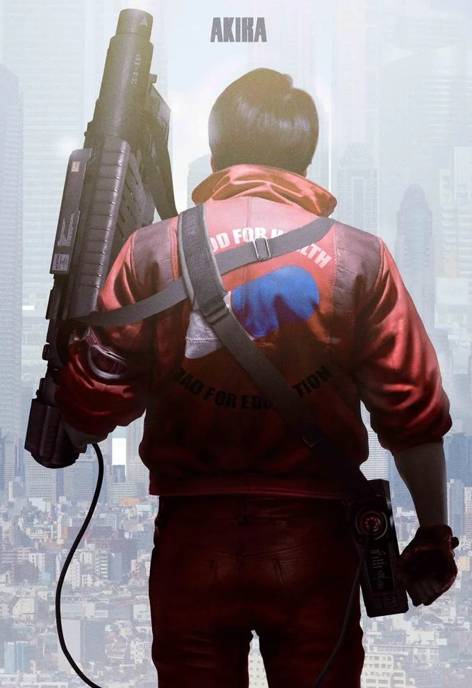 Realistic Akira Kaneda red jacket back view fan art poster