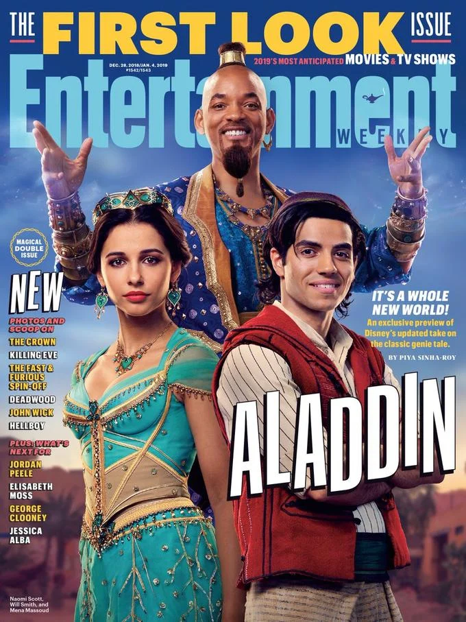 Entertainment Weekly cover featuring Will Smith, Naomi Scott, and Mena Massoud in Aladdin