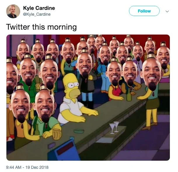 Aladdin — Simpsons Moes Tavern edited so all patrons are Will Smith's Genie