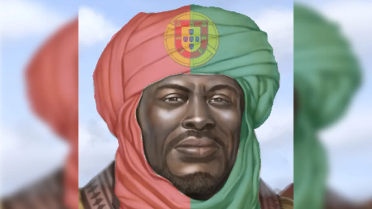 Alberto Barbosa — Portrait of a bearded African man wearing a Portuguese-flag-colored turban with the Portuguese coat of arms