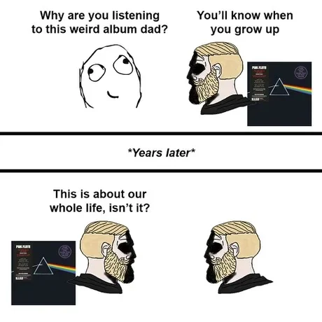 Album Art Meme — Pink Floyd parody meme with cartoon characters about album influence