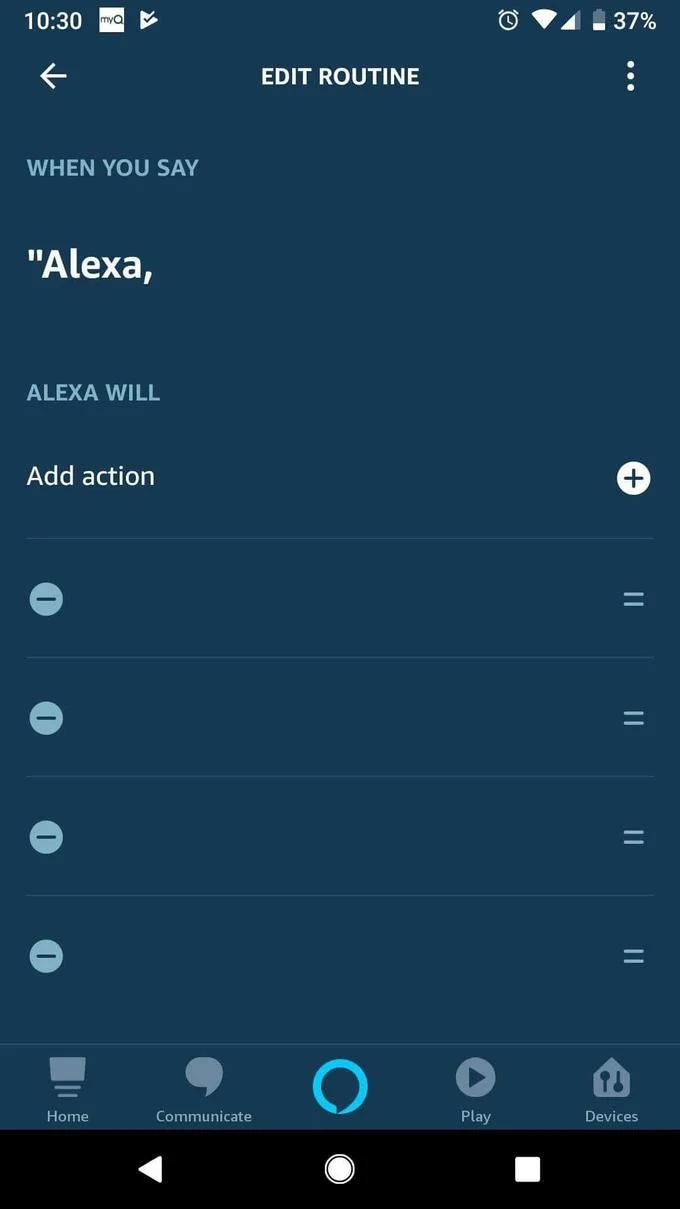 Alexa Intruder Alert — Blank Alexa routine template with empty action list