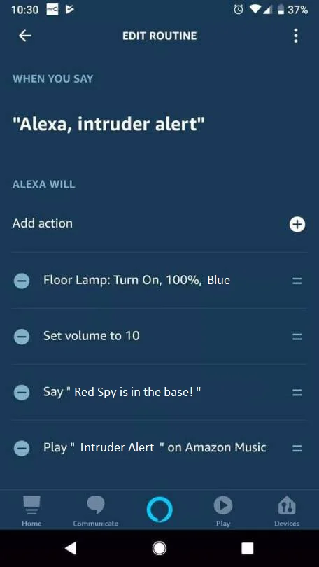 Alexa Intruder Alert — Alexa routine with Team Fortress 2 Red Spy intruder reference