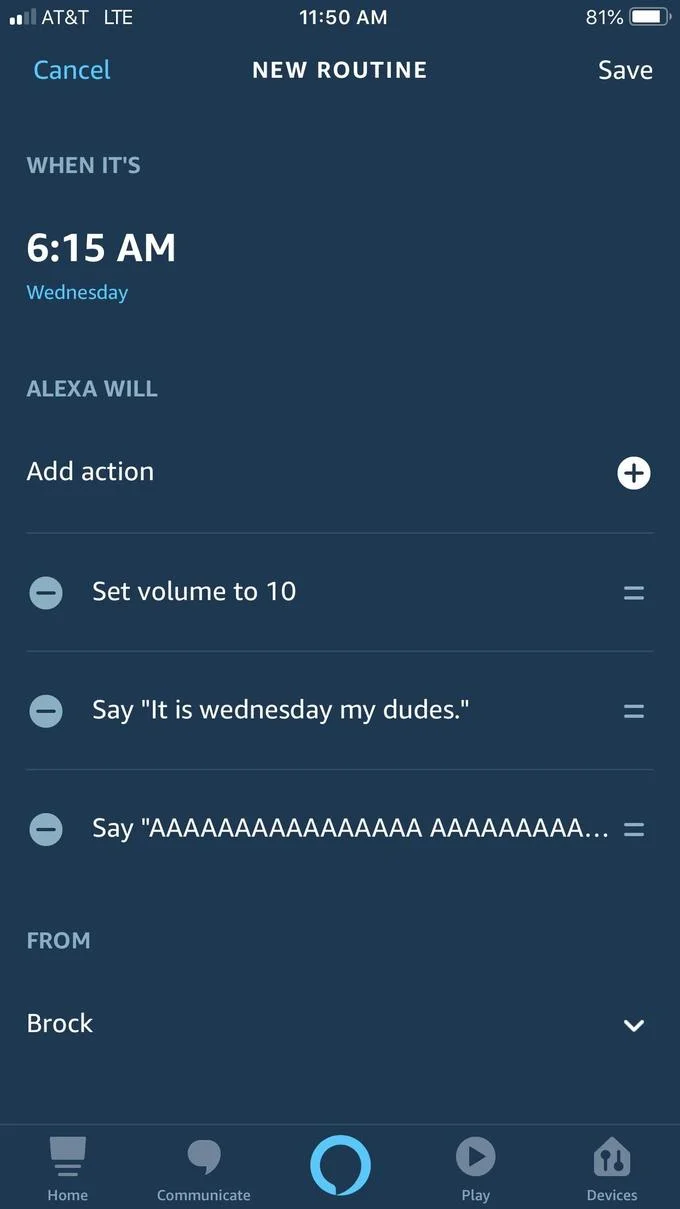 Alexa Intruder Alert — Alexa Wednesday routine saying 'It is wednesday my dudes'