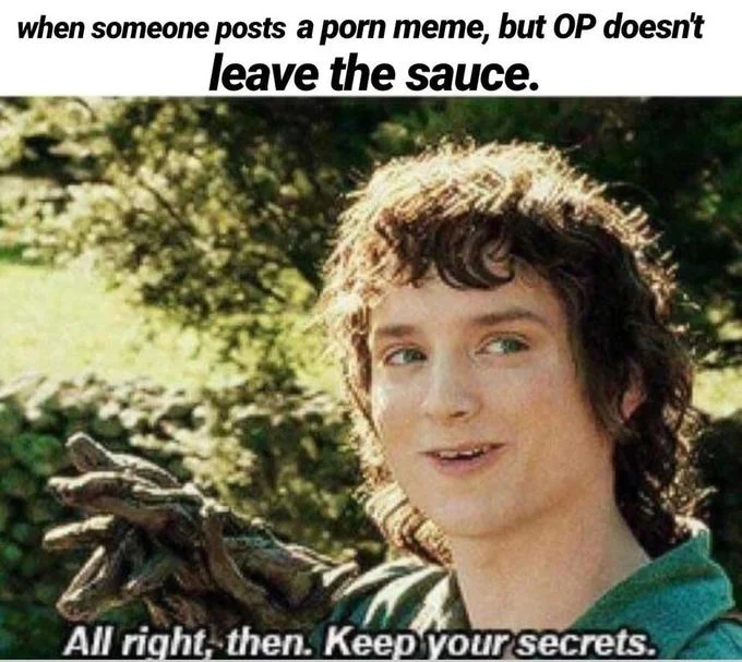All Right Then Keep Your Secrets — Frodo 'keep your secrets' meme about OP not leaving the sauce on a NSFW post