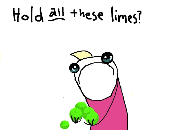 Deflated All The Things character holding limes captioned 'Hold all these limes?'