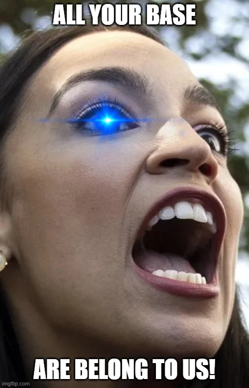 All Your Base Are Belong To Us — Edited photo of politician with glowing blue laser-eye effect and Zero Wing catchphrase.