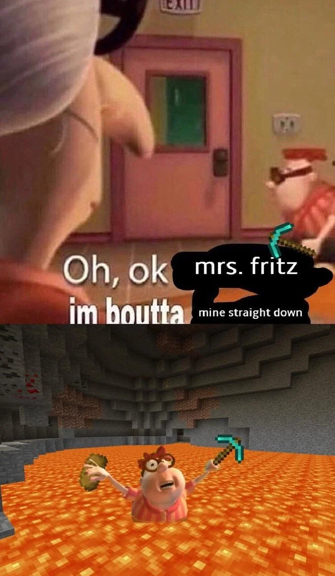 Alright Bro Im Boutta Head Out — Two-panel meme combining Carl Squared scene with Minecraft lava death and 'mine straight down' caption