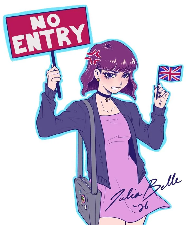 Amelia (Pathways) — Anime fan art of Amelia with NO ENTRY sign and Union Jack