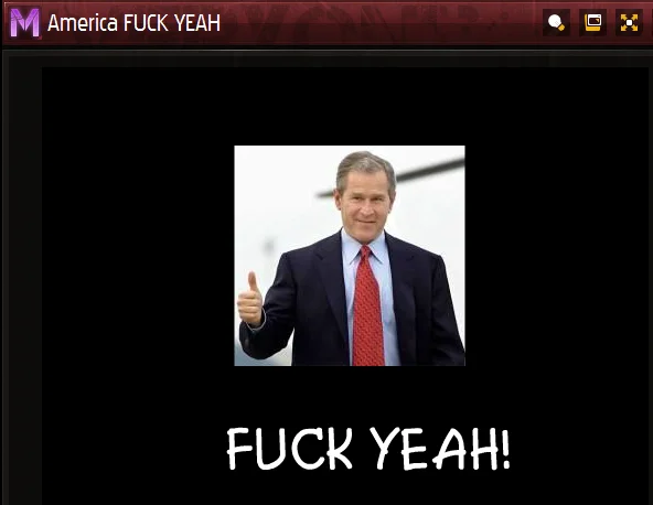 America Fuck Yeah — George W. Bush giving thumbs-up with caption FUCK YEAH