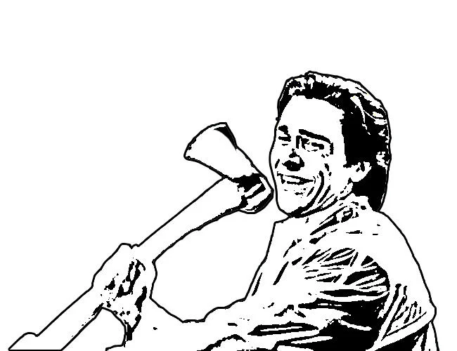 American Psycho — Black and white stencil illustration of Patrick Bateman raising an axe.