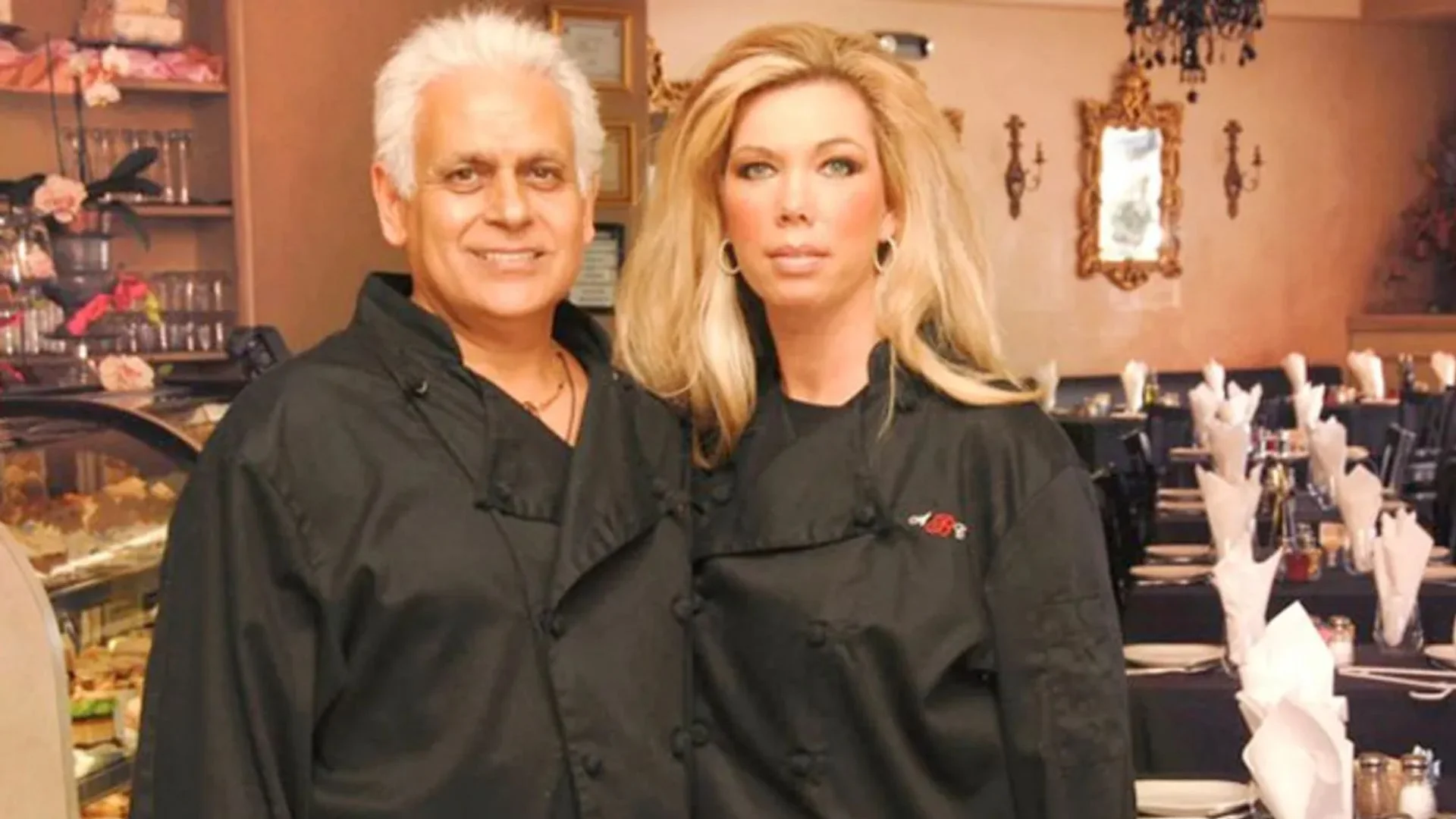 Amys Baking Company Pr Scandal — Samy and Amy Bouzaglo in black chef coats inside Amy's Baking Company restaurant