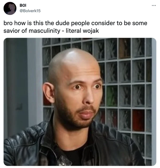 Andrew Tate Memes — Andrew Tate photo with Twitter criticism comparing him to wojak