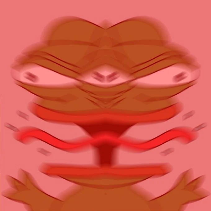 Small blurry crop of Angry Pepe's red tongue on pink background