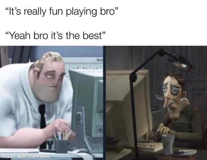 Animated Dads On Computers — Mr. Incredible and Coraline's dad side-by-side with caption about grown men on Discord pretending to be teenage girls