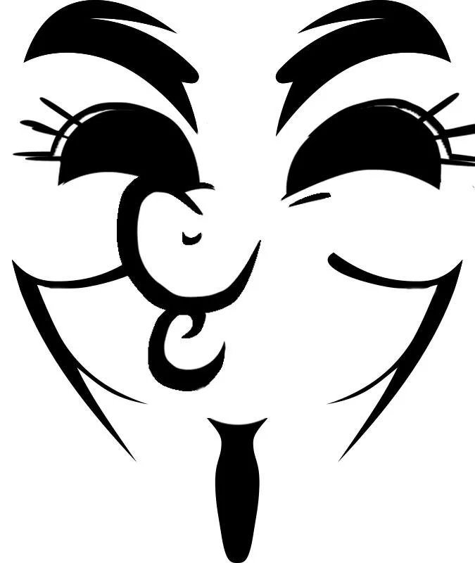 Cartoon stick figures in Anonymous masks protesting outside Church of Scientology