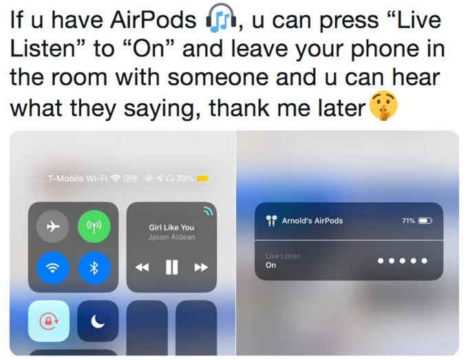 Apple AirPods — Person wearing an electric toothbrush head in their ear as a fake AirPod