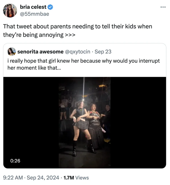 Twitter post from Bria Celest discussing Apple Dance performance with embedded video.