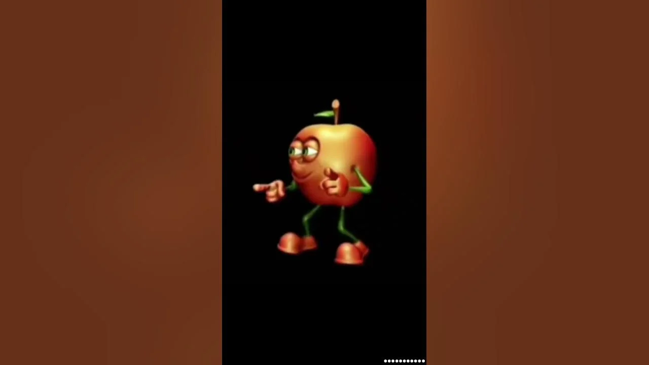 Apple Dance — 3D animated red apple character with anthropomorphic features in dynamic dancing pose with green limbs.