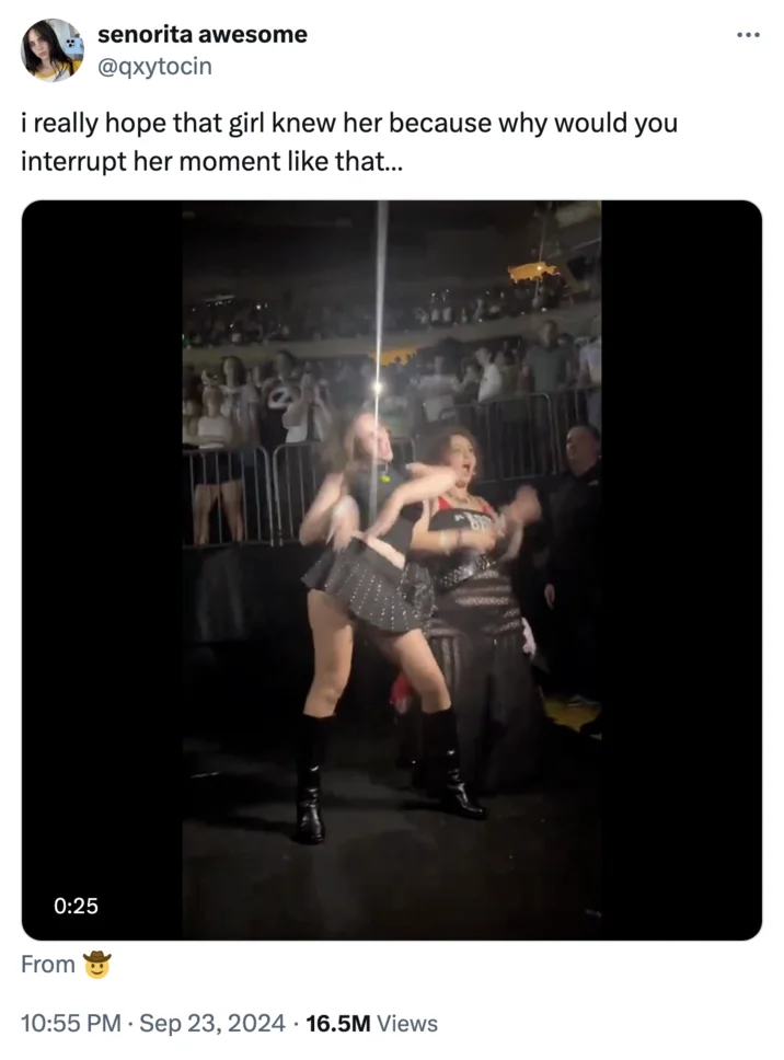 Twitter screenshot of Apple Dance video from Sweat Tour NYC with comments speculating about dancers.