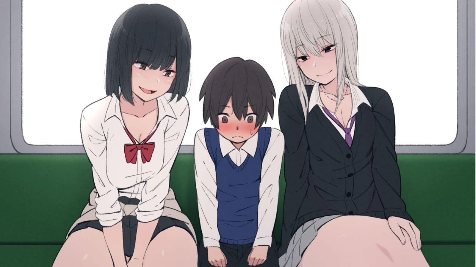 Ara Ara — Anime scene depicting multiple female characters with onee-san aesthetics in suggestive positioning on transit.