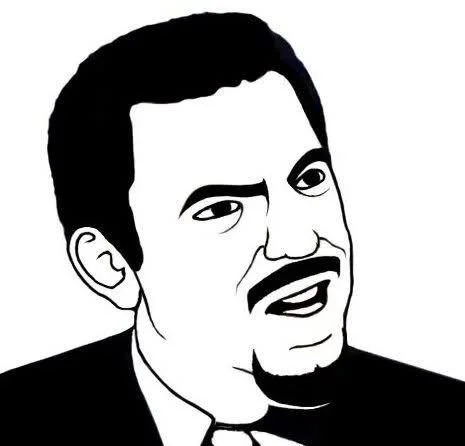 Are You Serious Face — Simple black and white line drawing of man's face with serious skeptical expression in rage comic style.