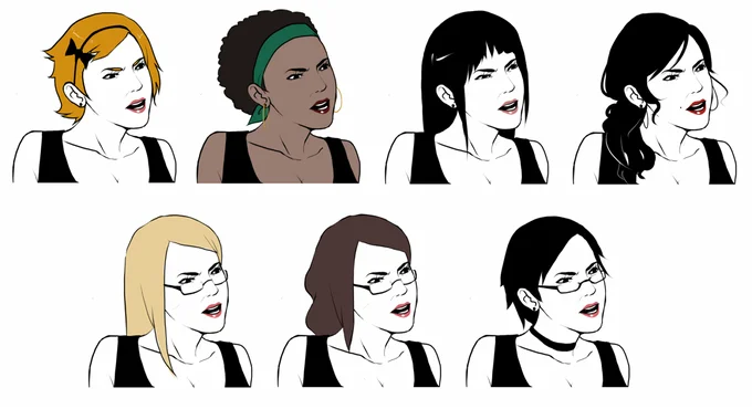 Are You Serious Face — Collection of seven black and white drawn faces with variations of woman displaying serious and perplexed expressions.