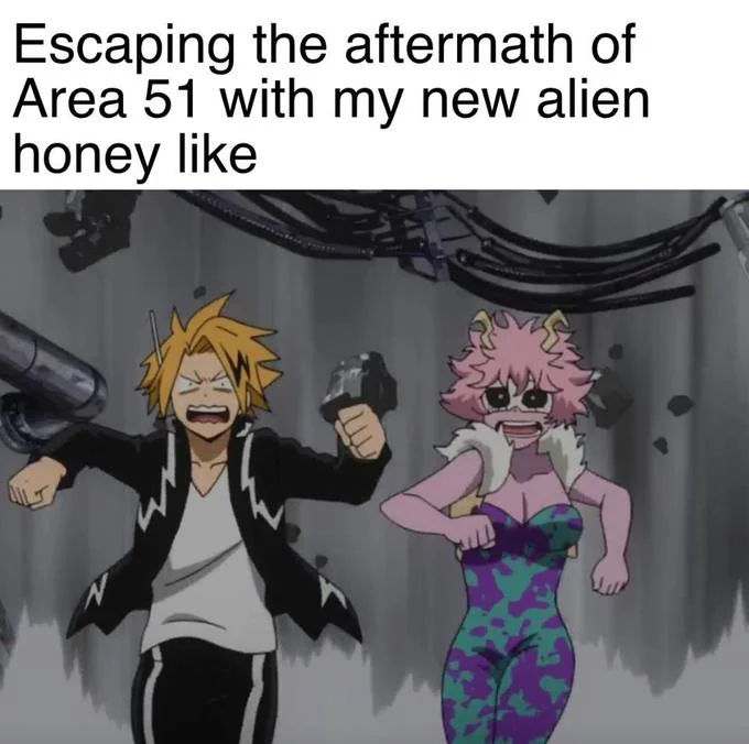 My Hero Academia meme about escaping Area 51 with an alien girlfriend