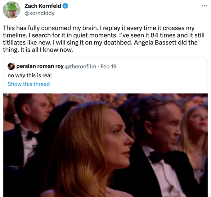 Ariana DeBose BAFTA Rap — Twitter post from Jake Cole commenting on Ariana DeBose's BAFTA performance with video footage.