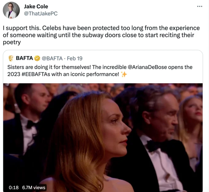 Ariana DeBose BAFTA Rap — BAFTA promotion of Ariana DeBose's opening performance at 2023 EEBAFTAs with audience.
