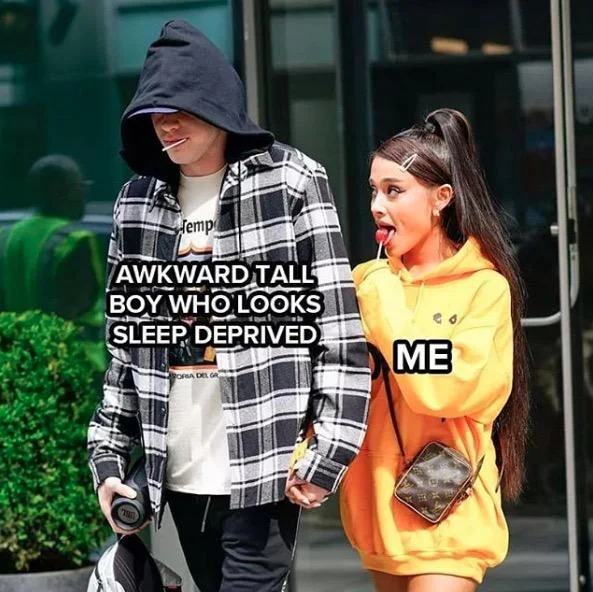 Ariana Grande Licking A Lollipop — Awkward tall boy sleep deprived meme with Ariana Grande lollipop
