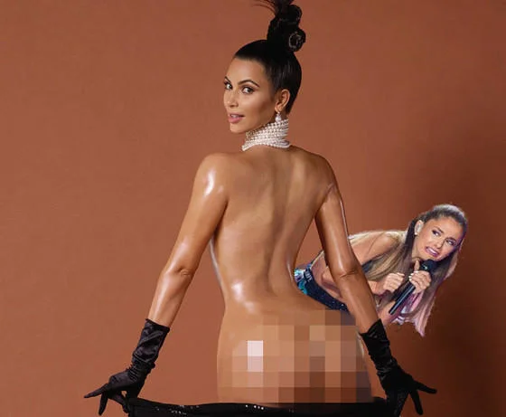 Photoshopped image of Ariana Grande edited into Kim Kardashian Paper Magazine shoot