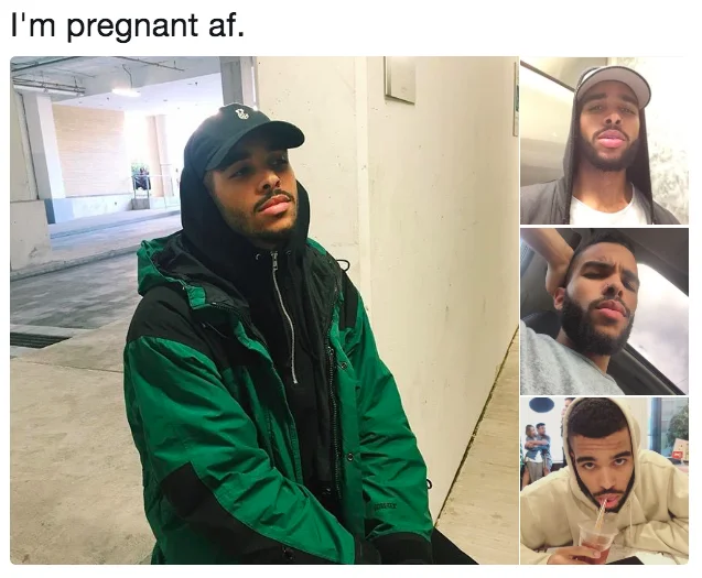 As Fuck Af — Collage of The Weeknd and Drake photos captioned 'I'm pregnant af'