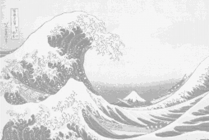 ASCII Art — ASCII recreation of Hokusai's Great Wave using characters.
