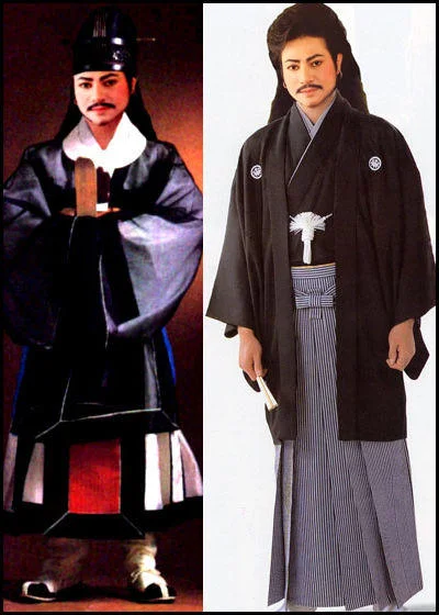 Asian Prince face photoshopped onto figures in traditional Korean and Japanese formal clothing